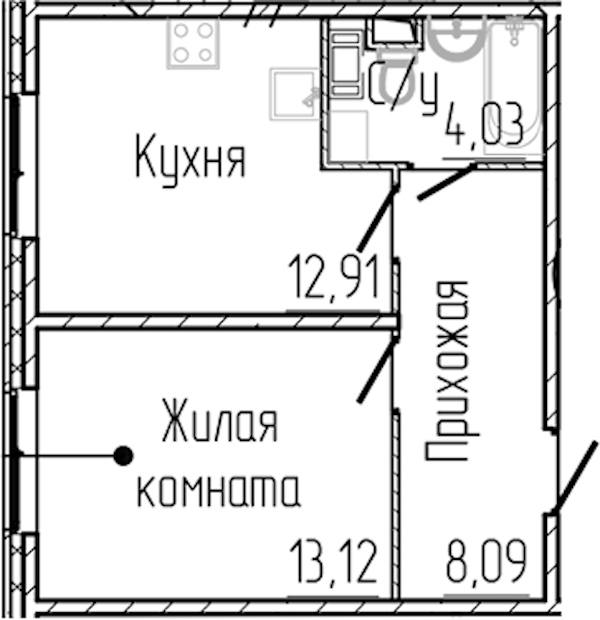 1-комнатная квартира 38.15 м², 1/8 эт., ЖК «SERTOLOVO PARK»